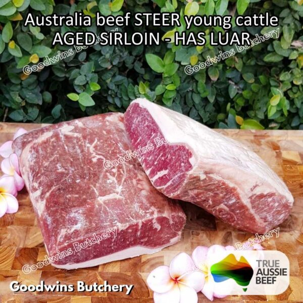 Beef SIRLOIN AGED-FROZEN Australia STEER (young cattle) Striploin NewYork strip daging sapi import has luar utuh HARVEY / MIDFILED portioned small roast cuts 1.5kg - Image 45