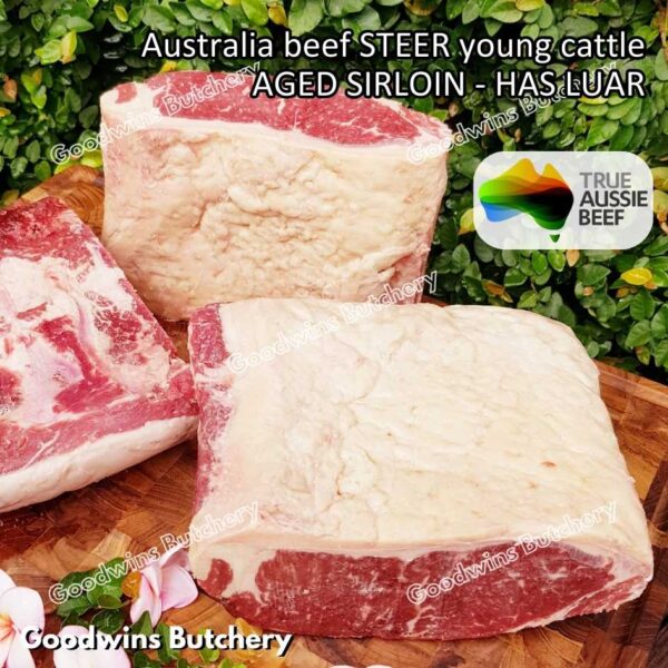 Beef SIRLOIN AGED-FROZEN Australia STEER (young cattle) Striploin NewYork strip daging sapi import has luar utuh HARVEY / MIDFILED portioned small roast cuts 1.5kg - Image 47