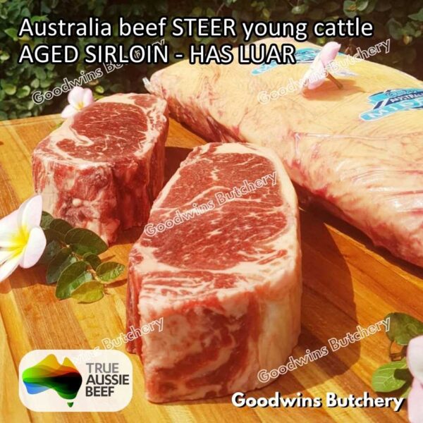 Beef SIRLOIN AGED-FROZEN Australia STEER (young cattle) Striploin NewYork strip daging sapi import has luar utuh HARVEY / MIDFILED portioned small roast cuts 1.5kg - Image 59