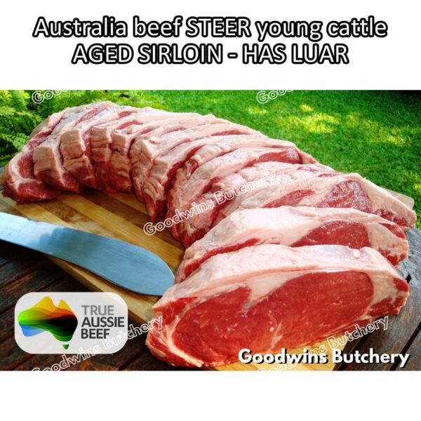 Beef SIRLOIN AGED-FROZEN Australia STEER (young cattle) Striploin NewYork strip daging sapi import has luar utuh HARVEY / MIDFILED portioned small roast cuts 1.5kg - Image 69