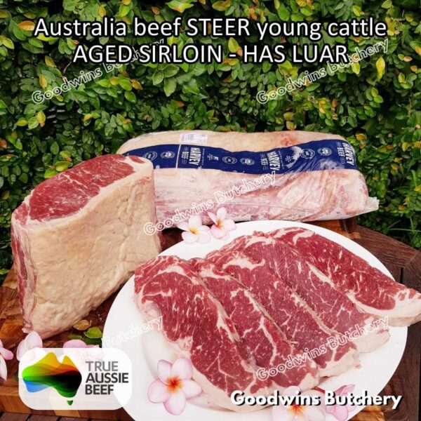 Beef SIRLOIN AGED-FROZEN Australia STEER (young cattle) Striploin NewYork strip daging sapi import has luar utuh HARVEY / MIDFILED portioned small roast cuts 1.5kg - Image 70