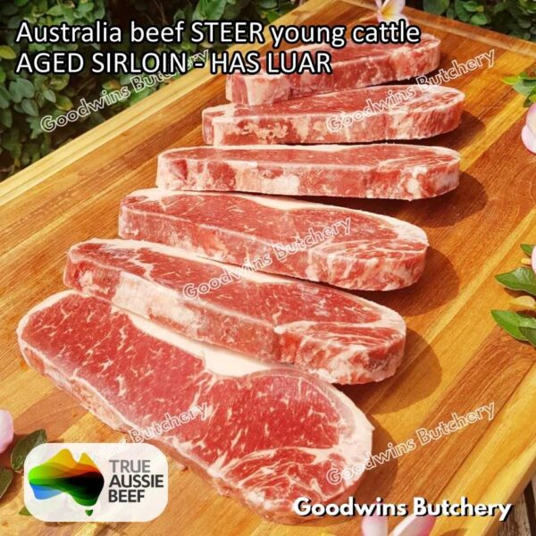Beef SIRLOIN AGED-FROZEN Australia STEER (young cattle) Striploin NewYork strip daging sapi import has luar utuh HARVEY / MIDFILED portioned small roast cuts 1.5kg - Image 74