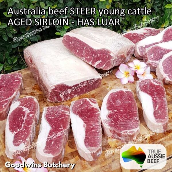 Beef SIRLOIN AGED-FROZEN Australia STEER (young cattle) Striploin NewYork strip daging sapi import has luar utuh HARVEY / MIDFILED portioned small roast cuts 1.5kg - Image 2
