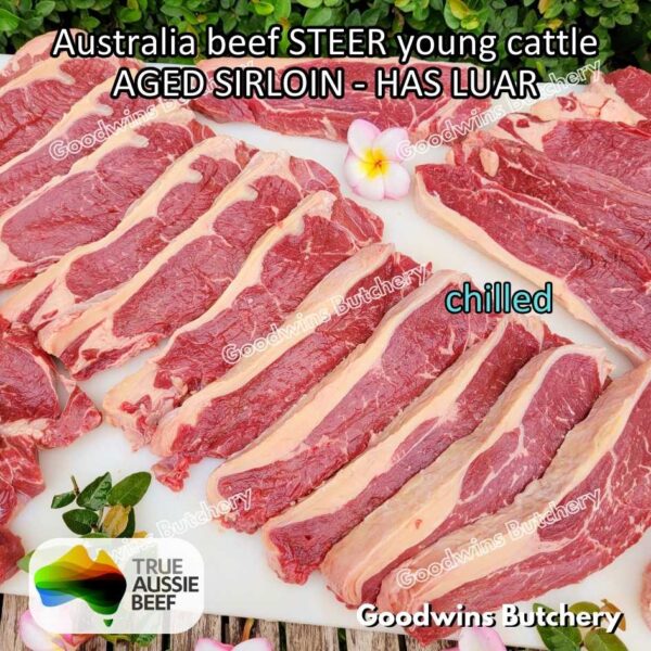 Beef SIRLOIN AGED-FROZEN Australia STEER (young cattle) Striploin NewYork strip daging sapi import has luar utuh HARVEY / MIDFILED portioned small roast cuts 1.5kg - Image 3