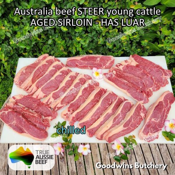 Beef SIRLOIN AGED-FROZEN Australia STEER (young cattle) Striploin NewYork strip daging sapi import has luar utuh HARVEY / MIDFILED portioned small roast cuts 1.5kg - Image 4