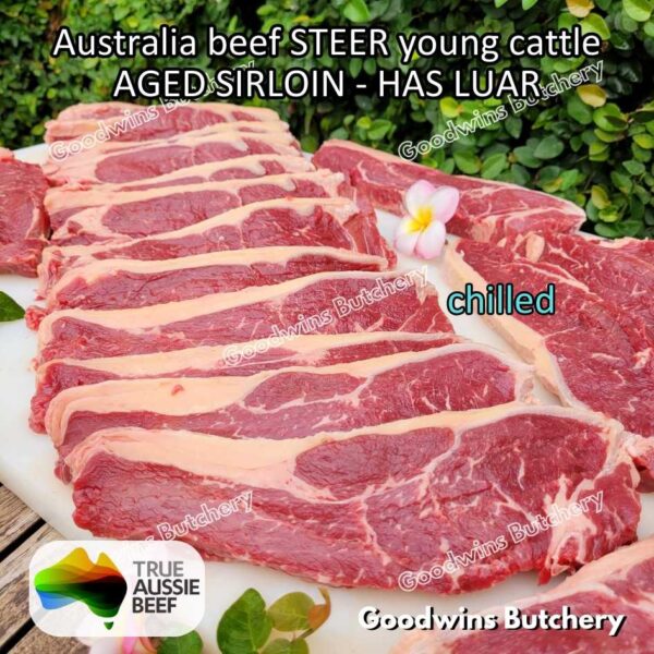 Beef SIRLOIN AGED-FROZEN Australia STEER (young cattle) Striploin NewYork strip daging sapi import has luar utuh HARVEY / MIDFILED portioned small roast cuts 1.5kg - Image 5