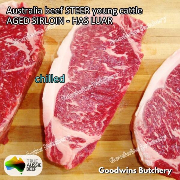 Beef SIRLOIN AGED-FROZEN Australia STEER (young cattle) Striploin NewYork strip daging sapi import has luar utuh HARVEY / MIDFILED portioned small roast cuts 1.5kg - Image 6