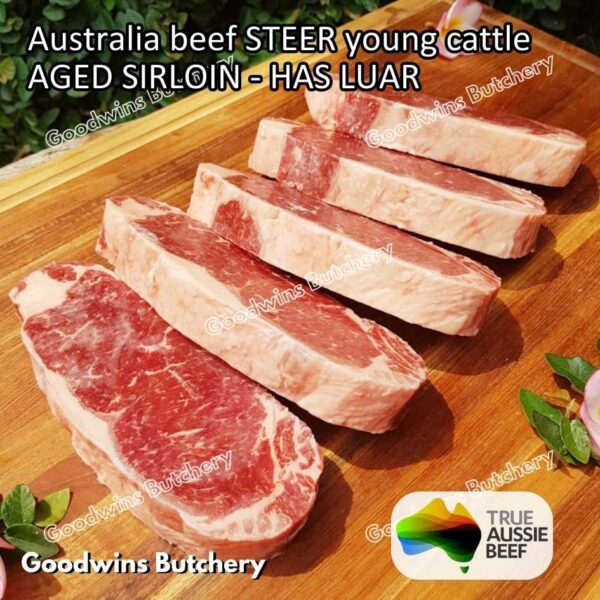 Beef SIRLOIN AGED-FROZEN Australia STEER (young cattle) Striploin NewYork strip daging sapi import has luar utuh HARVEY / MIDFILED portioned small roast cuts 1.5kg - Image 62