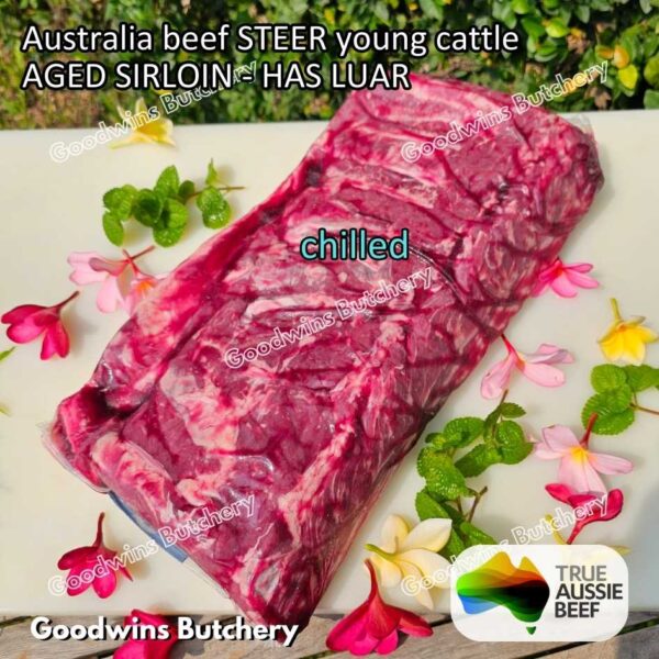 Beef SIRLOIN AGED-FROZEN Australia STEER (young cattle) Striploin NewYork strip daging sapi import has luar utuh HARVEY / MIDFILED portioned small roast cuts 1.5kg - Image 8