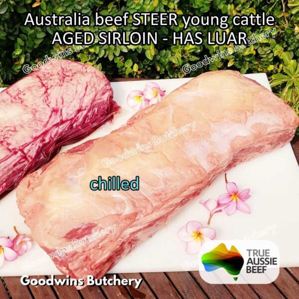 Beef SIRLOIN AGED-FROZEN Australia STEER (young cattle) Striploin NewYork strip daging sapi import has luar utuh HARVEY / MIDFILED portioned small roast cuts 1.5kg - Image 9