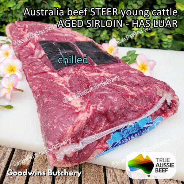 Beef SIRLOIN AGED-FROZEN Australia STEER (young cattle) Striploin NewYork strip daging sapi import has luar utuh HARVEY / MIDFILED portioned small roast cuts 1.5kg - Image 14