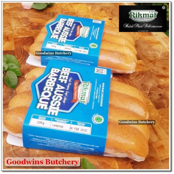 Sosis hotdog Nikmat BEEF AUSSIE BARBEQUE BBQ Soejasch Bali sausage frozen 6" 15cm 320g 4pcs - Image 2