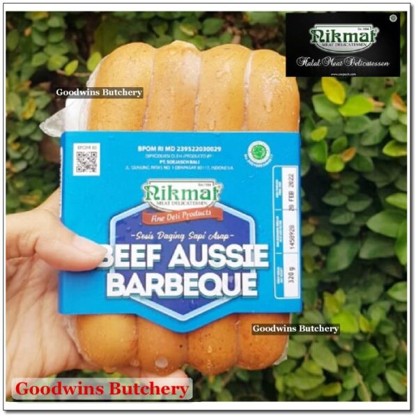 Sosis hotdog Nikmat BEEF AUSSIE BARBEQUE BBQ Soejasch Bali sausage frozen 6" 15cm 320g 4pcs