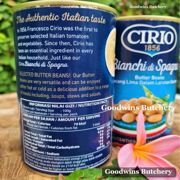 Cirio Italy BIANCHI DI SPAGNA butter beans kacang mentega 400g - Image 2