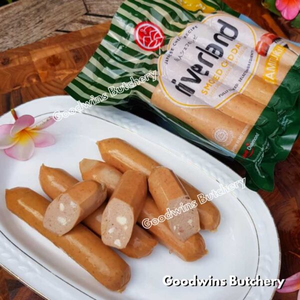 Sosis hotdog Riverland SMOKED CHEDDAR CHEESE KEJU frozen sausage 5" 13cm, 5pcs 360gr