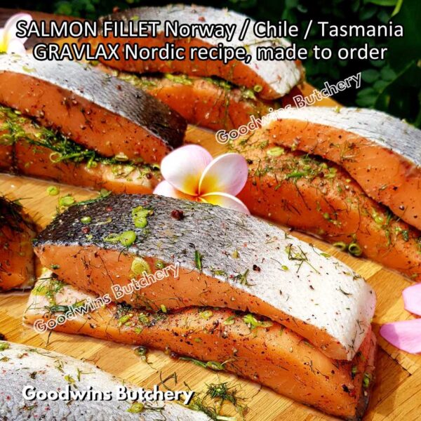 SALMON GRAVLAX Nordic recipe MADE TO ORDER imported Norway Chile Tasmania frozen 500gr