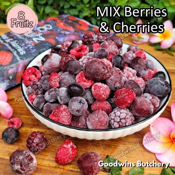 Frozen fruit IQF MIX CHERRIES & BERRIES | Raspberry Blueberry Blackberry Cherry | 8Fruitz | buah beku import 8 Fruitz 500g