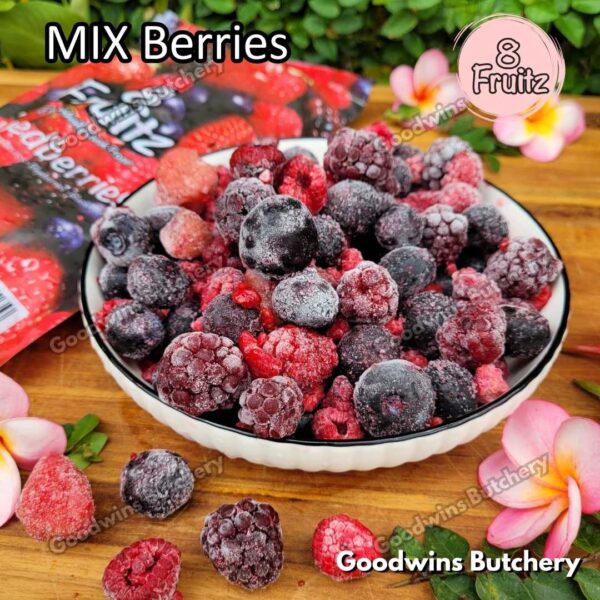 Frozen fruit IQF MIX 4 BERRIES 8Fruitz | Strawberry Blueberry Raspberry Blackberry | buah beku import 8 Fruitz 500g