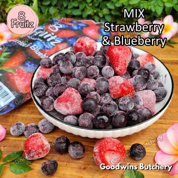 Frozen fruit IQF MIX 2 BERRIES STRAWBERRY & BLUEBERRY 8Fruitz | buah beku import 8 Fruitz 500g