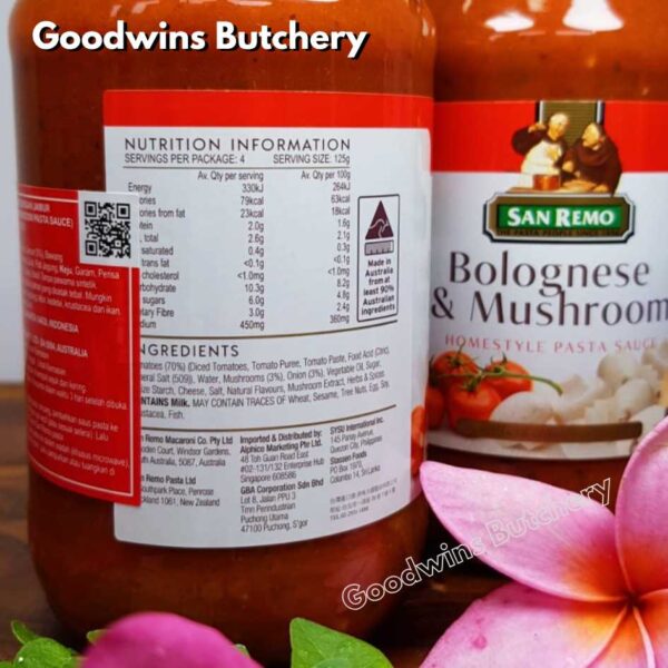 Sanremo BOLOGNESE MUSHROOM TOMATO SAUCE spaghetti bolognaise saus pasta Australia San Remo 500g - Image 3