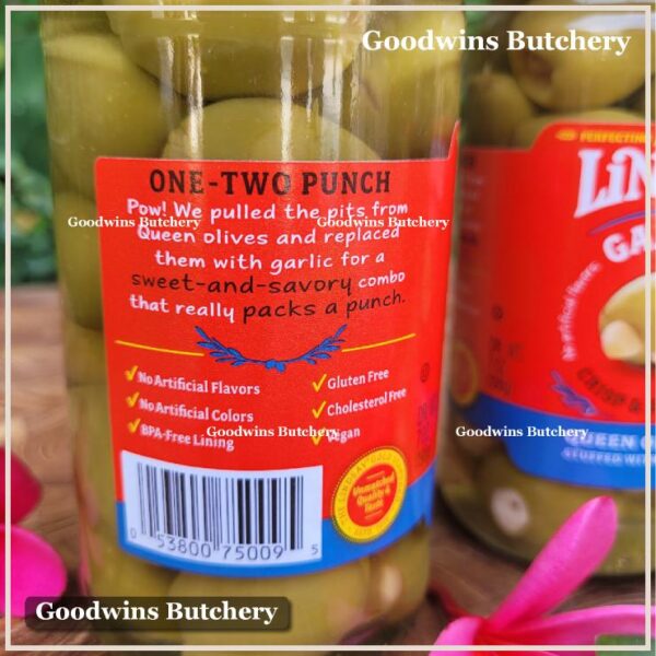 Zaitun green olive QUEEN stuffed with GARLIC Crisp & Savory LINDSAY Spain Spanyol 7oz 198g (jumbo size) - Image 5
