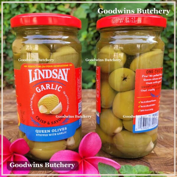 Zaitun green olive QUEEN stuffed with GARLIC Crisp & Savory LINDSAY Spain Spanyol 7oz 198g (jumbo size)