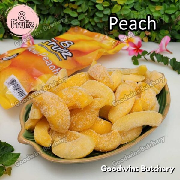Frozen fruit IQF PEACH YELLOW WEDGES 8Fruitz | buah beku import 8 Fruitz 500g