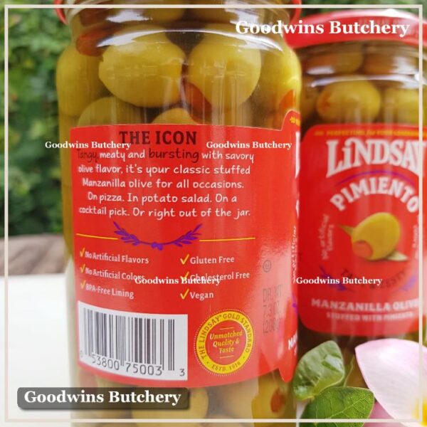 Zaitun green olive MANZANILLA stuffed with Pimiento Tart & Zesty LINDSAY Spain Spanyol 7oz 198g (medium size) - Image 5