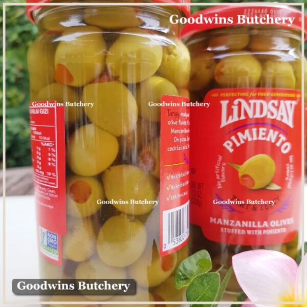 Zaitun green olive MANZANILLA stuffed with Pimiento Tart & Zesty LINDSAY Spain Spanyol 7oz 198g (medium size) - Image 4