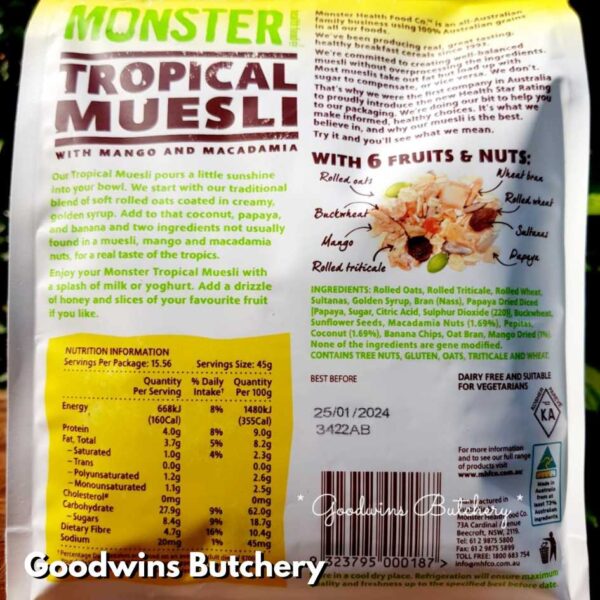 Muesli TROPICAL with Mango & Macadamia Monster Health Food Co. Australia cereal granola oatmeal HALAL 700g - Image 3
