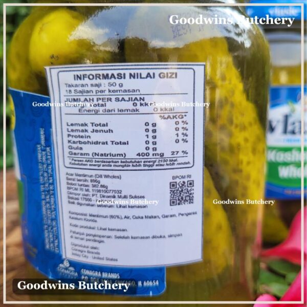Vlasic KOSHER DILL WHOLE GHERKINS cucumber pickle acar asinan mentimun USA 32fl.oz 946ml - Image 8