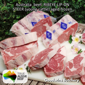 Beef RIBEYE LIP-ON Australia STEER (young cattle) aged-frozen Kilcoy 640 Diamond Scotch-Fillet Cuberoll STEAKS CUTS