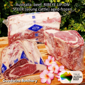 Beef RIBEYE LIP-ON Australia STEER (young cattle) aged frozen KILCOY Diamond 640 portioned small roast cut 1.5kg/pc | Daging Scotch-Fillet Cuberoll beku