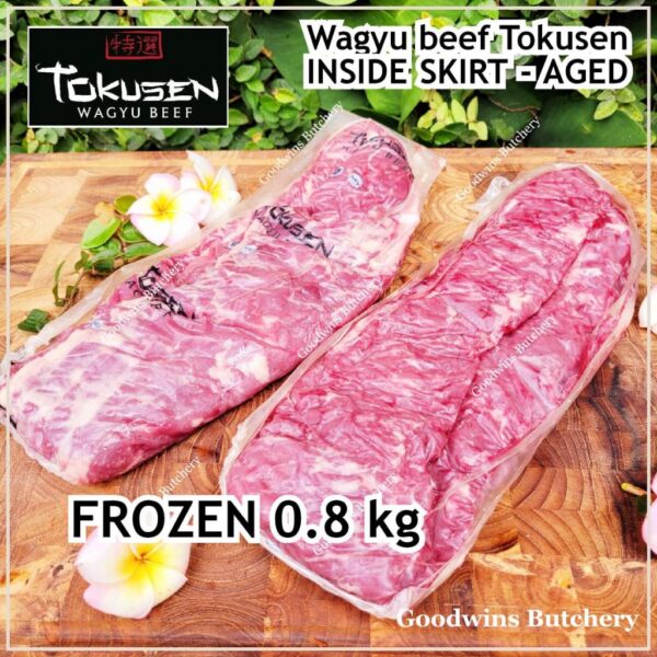 Beef INSIDE SKIRT wagyu TOKUSEN marbling MBS 5-6 AGED FROZEN 1pc/bag - Image 16