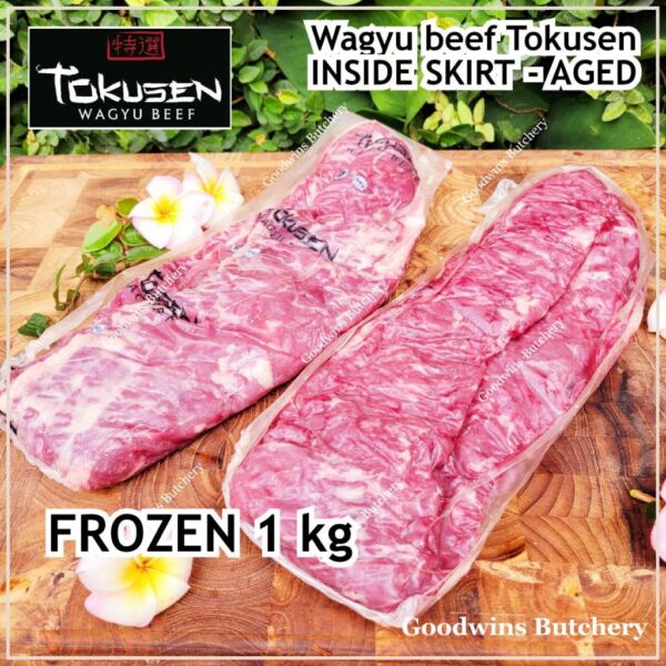 Beef INSIDE SKIRT wagyu TOKUSEN marbling MBS 5-6 AGED FROZEN 1pc/bag - Image 2