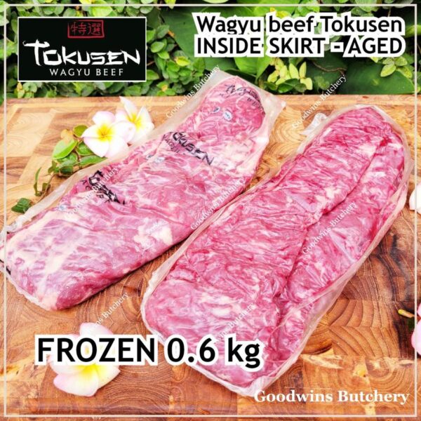 Beef INSIDE SKIRT wagyu TOKUSEN marbling MBS 5-6 AGED FROZEN 1pc/bag - Image 17