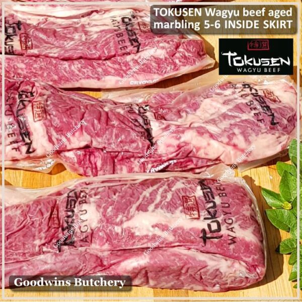 Beef INSIDE SKIRT wagyu TOKUSEN marbling MBS 5-6 AGED FROZEN 1pc/bag - Image 3