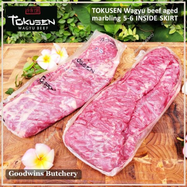Beef INSIDE SKIRT wagyu TOKUSEN marbling MBS 5-6 AGED FROZEN 1pc/bag - Image 9