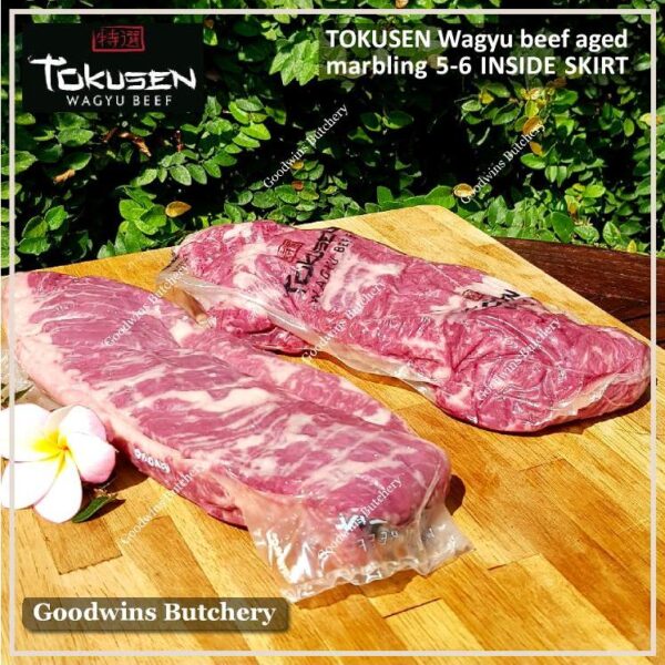 Beef INSIDE SKIRT wagyu TOKUSEN marbling MBS 5-6 AGED FROZEN 1pc/bag