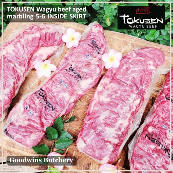 Beef INSIDE SKIRT wagyu TOKUSEN marbling MBS 5-6 AGED FROZEN 1pc/bag - Image 12