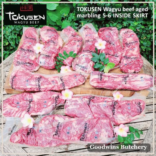 Beef INSIDE SKIRT wagyu TOKUSEN marbling MBS 5-6 AGED FROZEN 1pc/bag - Image 13