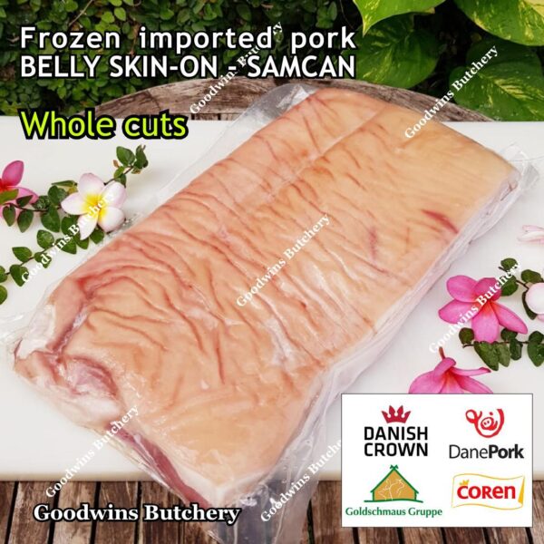 Pork belly skin on import WHOLE CUT Denmark DANISH CROWN perut samcan babi tanpa kulit beku frozen UTUH - Image 5