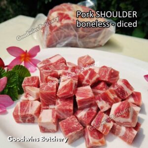 Pork shoulder boneless skin off import FRESHLY DICED DADU SATAY KEBAB CUTS 1.5kg | kapsim babi collar boston-butt | DENMARK Danish Crown DanePork SPAIN Coren frozen