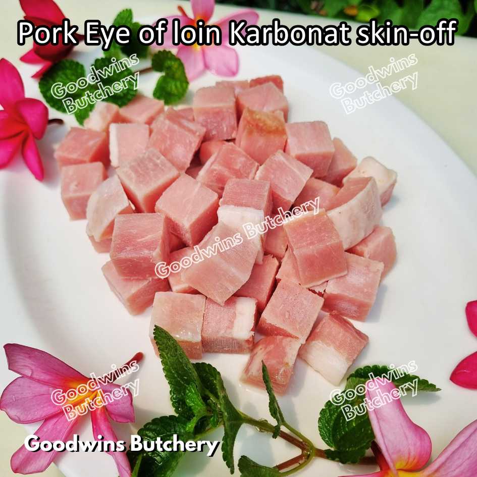 Pork EYE OF LOIN SKIN OFF Local Premium | FRESHLY DICED DADU CUTS 2cm 1kg | Sirloin Karbonat has luar babi tanpa kulit beku frozen - Image 7