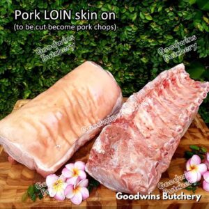 Pork LOIN SKIN-ON local premium | combination of Sirloin & Tenderloin berkulit beku frozen to be cut for pork chops | WHOLE UTUH 5kg