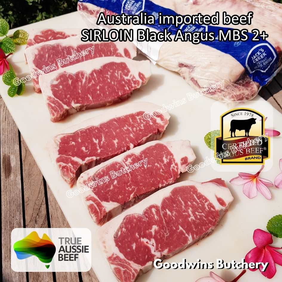 Beef SIRLOIN BLACK ANGUS marbling MB2+ steak cuts 350-900gr | Australia STEER (young cattle) Ebony / Jack's Creek | daging sapi has luar Striploin New York strip frozen