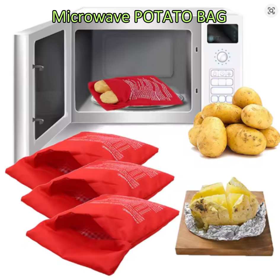 MICROWAVE POTATO RED BAG EXPRESS 4 minutes kantong merah pemasak kentang pouch cooker baked reusable 25x19cm