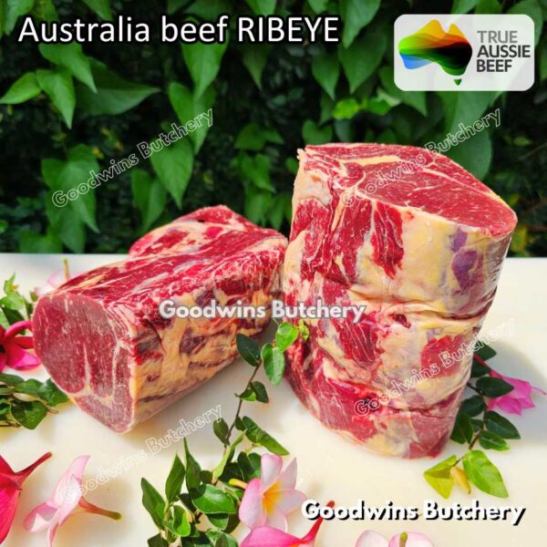 Beef RIBEYE Australia portioned small roast cut 1.5kg | brand Midfield Nolan AMG Borello CAG WMPG | daging sapi import Scotch-Fillet Cuberoll frozen