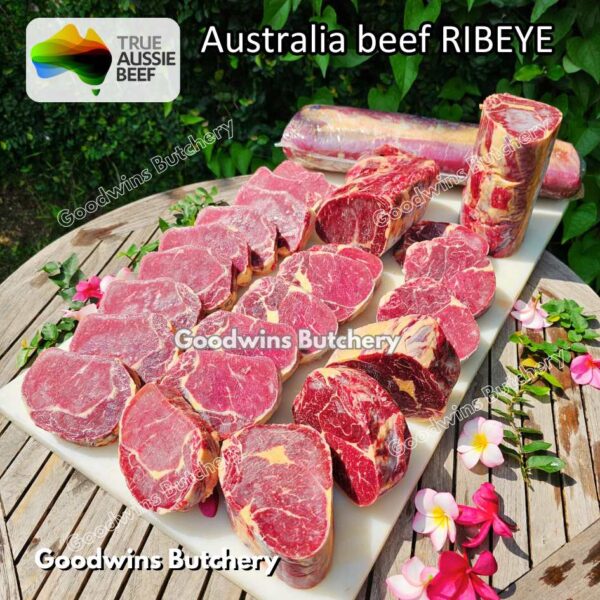 Beef RIBEYE Australia portioned small roast cut 1.5kg | brand Midfield Nolan AMG Borello CAG WMPG | daging sapi import Scotch-Fillet Cuberoll frozen - Image 2