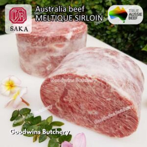 Beef MELTIQUE SIRLOIN import Australia SAKA portioned small roast cut 1kg | daging sapi meltik has luar Striploin New York Strip for Teriyaki Shabu2 Sukiyaki Saikoro Roast Schnitzel frozen